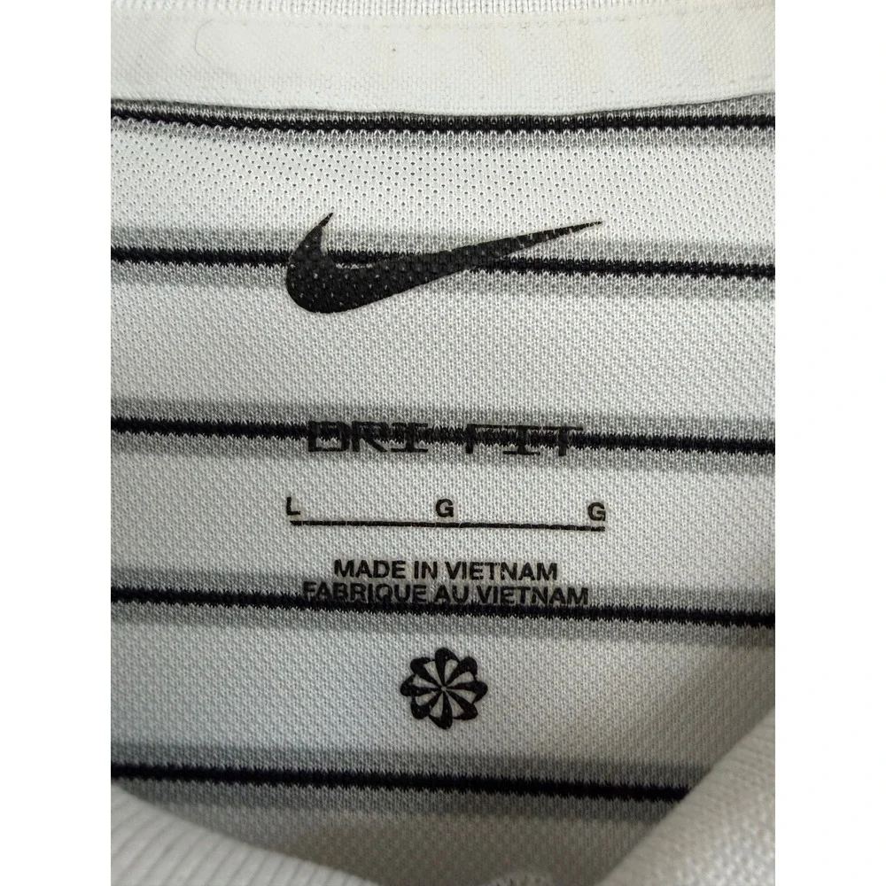 Nike Dri-FIT Mens Large Golf Polo Shirt White Gray Black Striped Short Sleeve